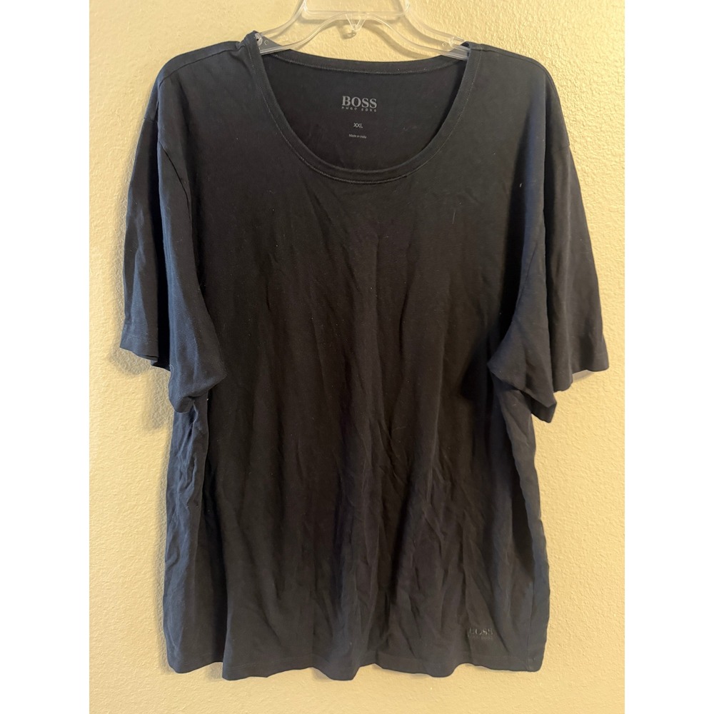 BOSS Hugo Boss T-Shirt Mens XXL Black Good Short Sleeve Cotton Crew Neck Logo